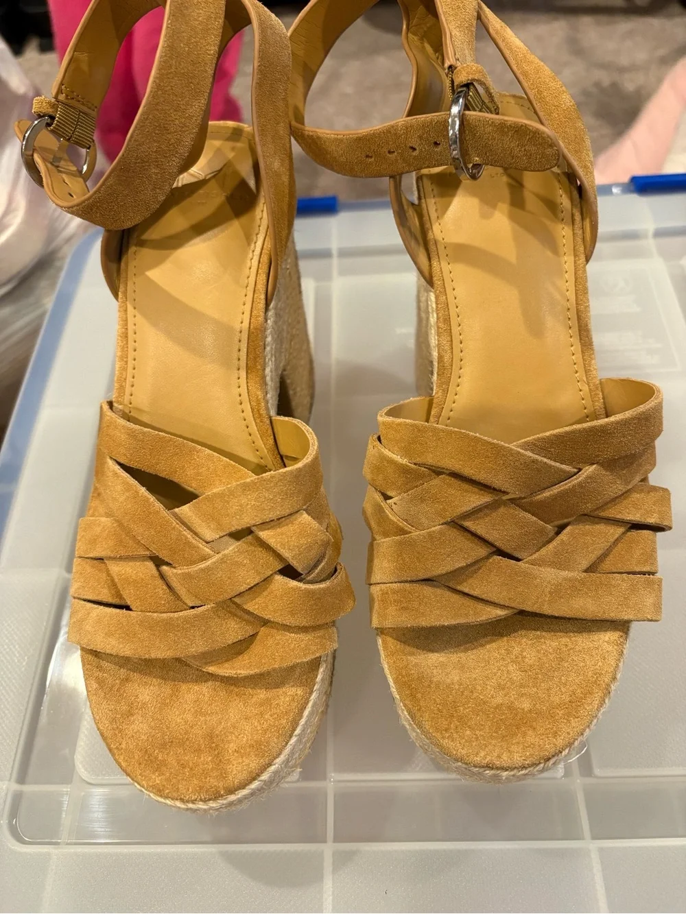 *NEVER WORN* Marc Fisher Women's Tan Suede Wedge Sandals with Ankle Strap